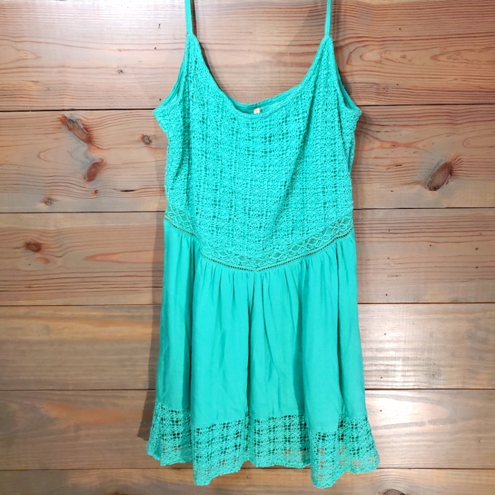 Poema Green Spaghetti Strap Dress L